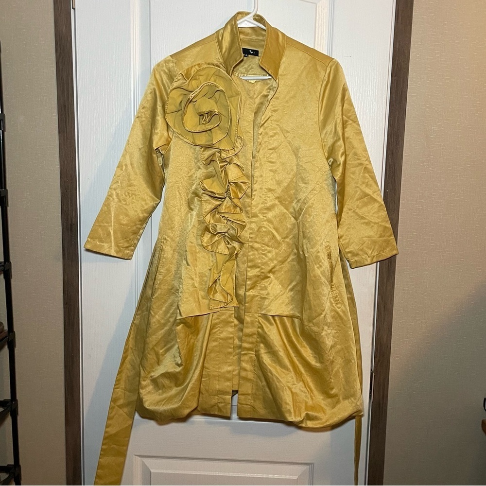anthropologie Ryu Satin Chartreuse Jacket With Flower Detail Size Small